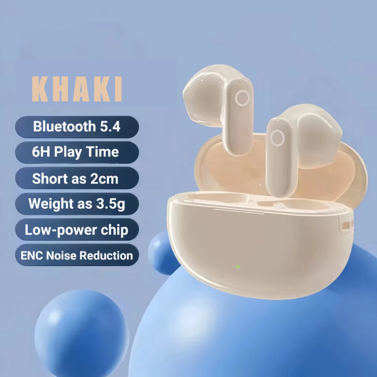 Fones De Ouvido Sem Fio Bluetooth Tws (cáqui), Com Cancelamento De Ruído, Ideais Para Jogos E Música.