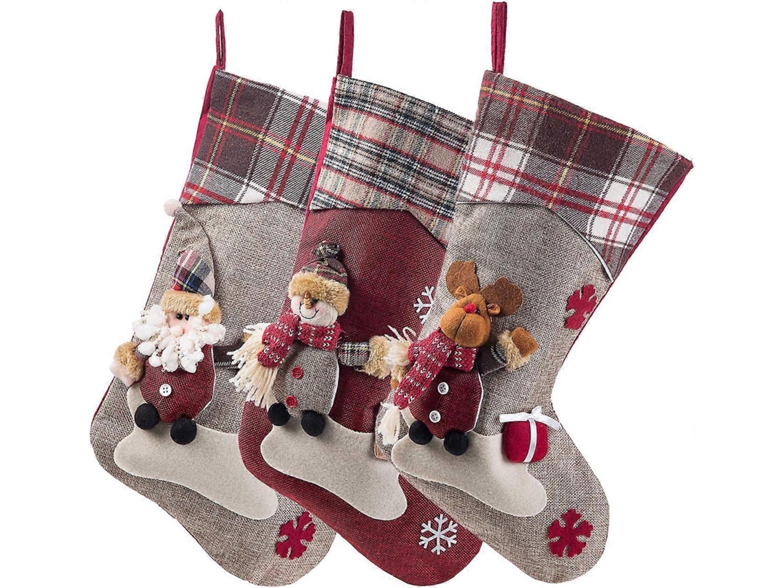 Meias De Natal De 3 Peças, Meias Grandes Clássicas, Papai Noel, Boneco De Neve, Rena, Personagens De Natal Olysi Shop