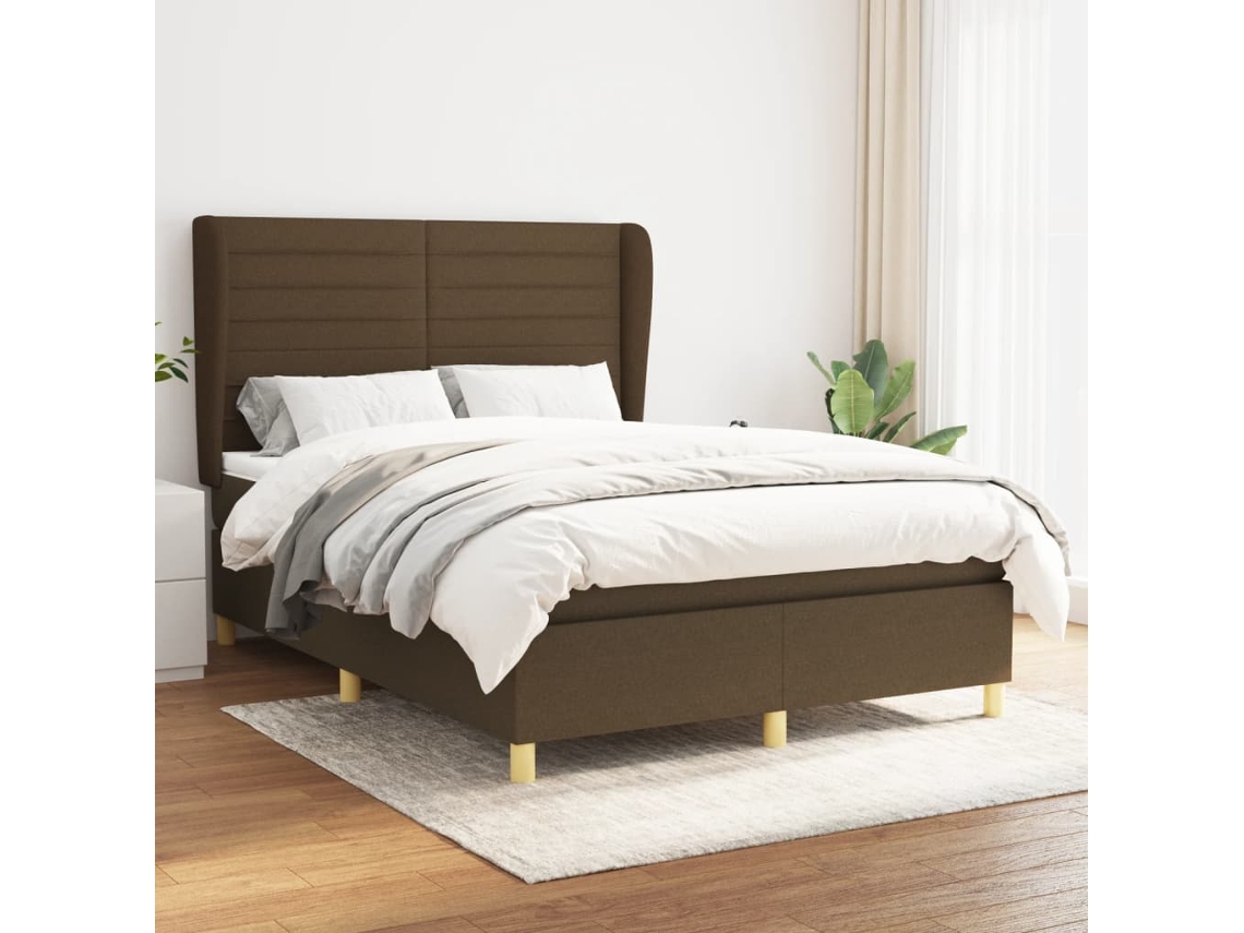 Vidaxl Cama Com Molas/colchão 140x200 Cm Tecido Castanho-escuro