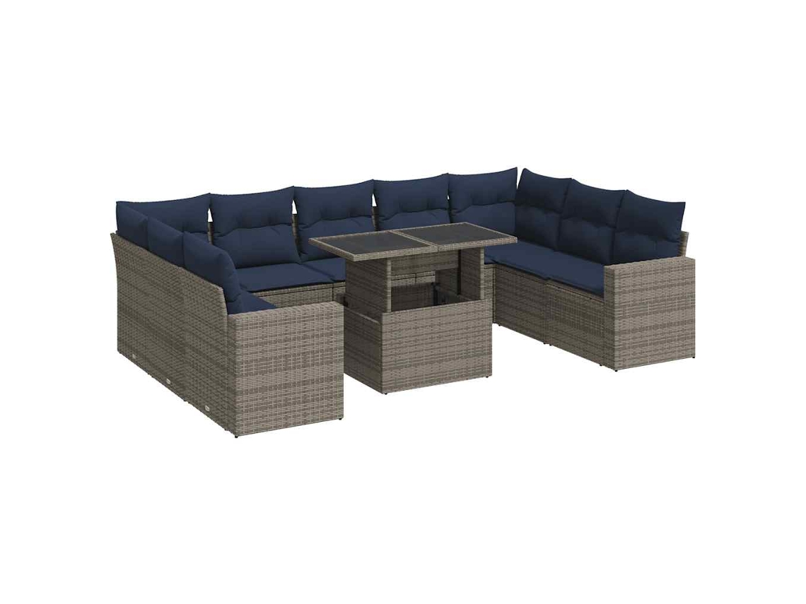 Conjunto de 10 Sofás Jardim com Almofadões Vime Pe/acácia Cinzento MAISON EXCLUSIVE (10 pcs)