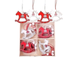 Colgante De Navidad De Madera Caballo De Rocking Para Árbol Decoración Navideña 12 Unidades