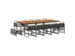 Conjunto de Jantar 15 Pcs para Jardim com Almofadões Vime Pe Preto MAISON EXCLUSIVE (15 pcs)