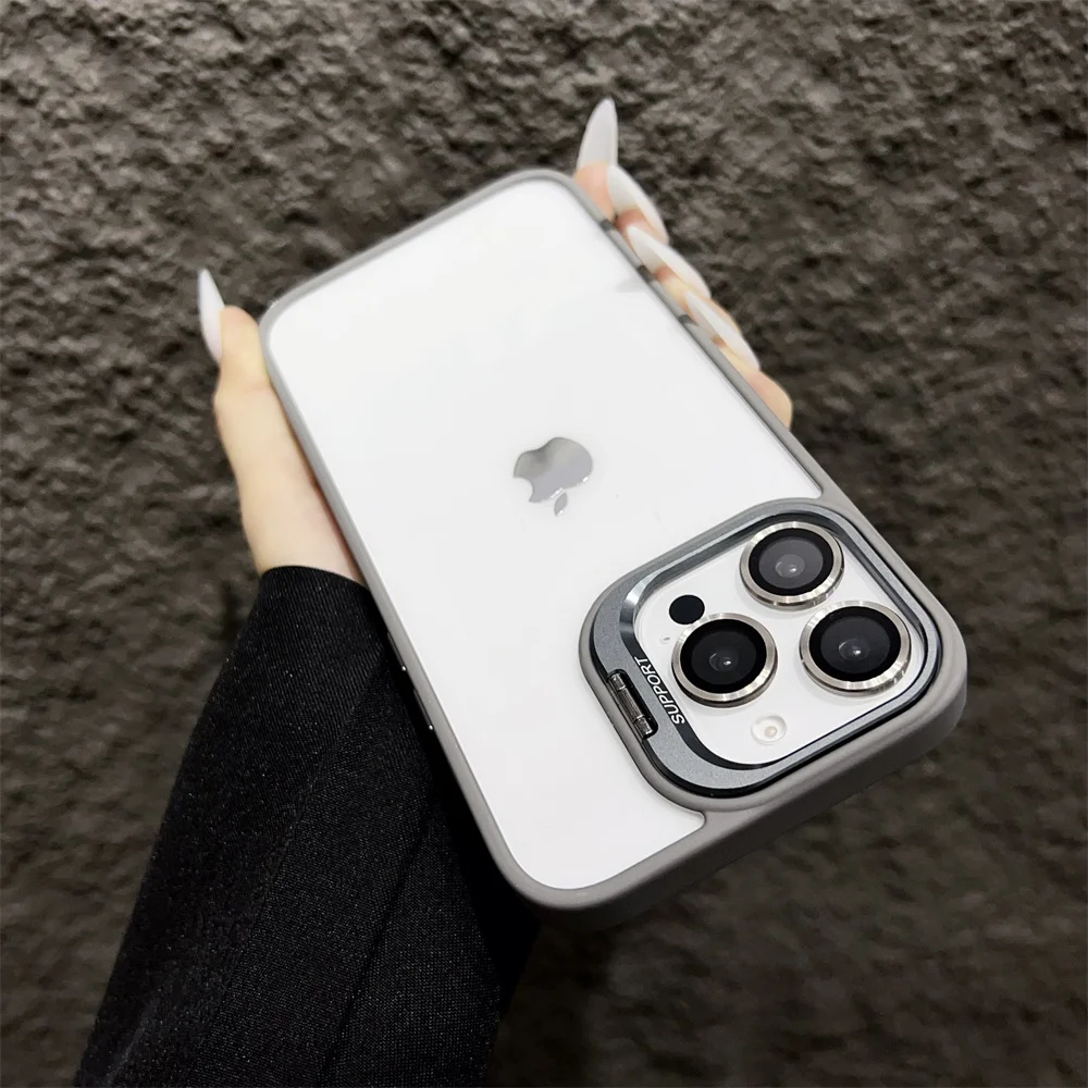 Capa Para Iphone (iphone 16 Pro Max, Cinza) Com Proteção De Vidro Transparente Para A Câmera.