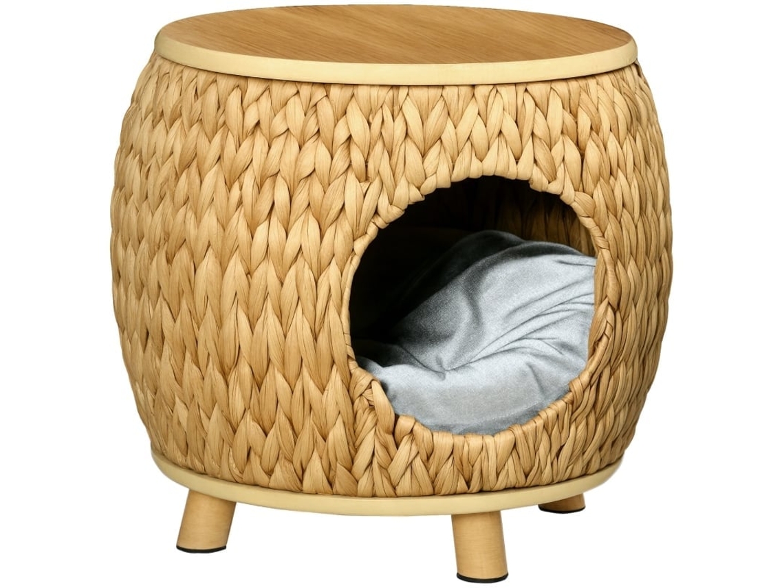 Cama Tipo Toca em Jacinto com Almofada Lavável Marrom 44x43x42cm