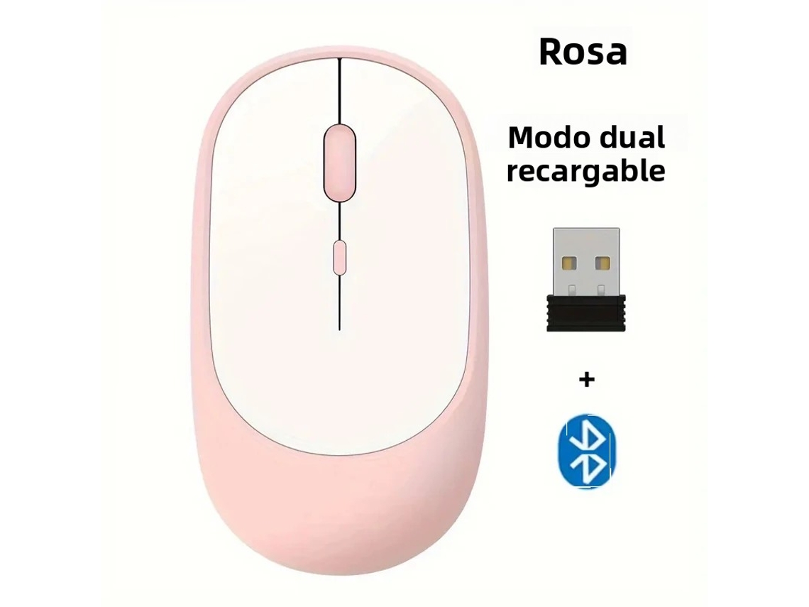 Mouse Sem Fio Recarregável (rosa), Bluetooth De Modo Duplo, Compatível Com Usb 2.4g