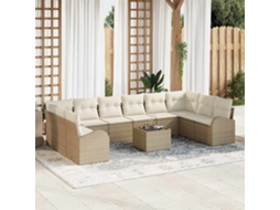 Vidaxl Conjunto De Sofá De Jardim 11 Pcs Bege E Creme Vime Pe