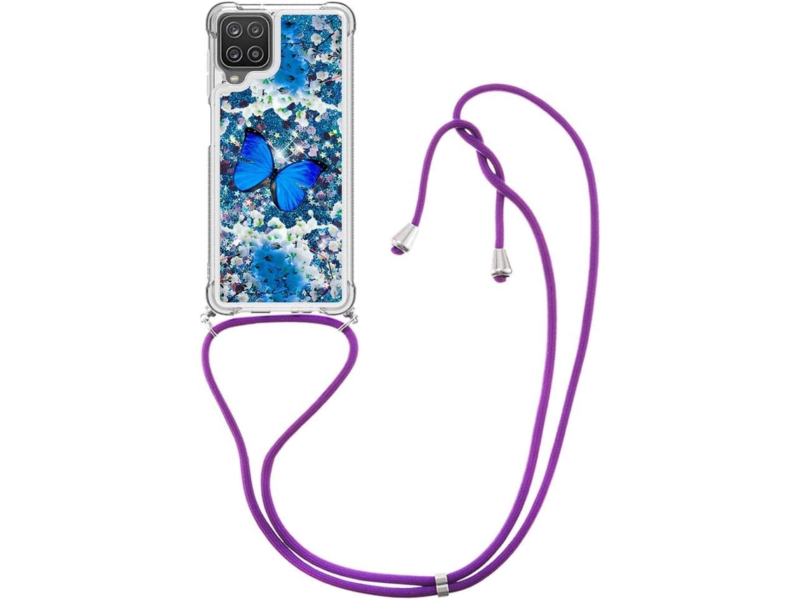 Correia Quicksand Borboleta para Samsung Galaxy A12 HONGWE. Pele Sintética Bege