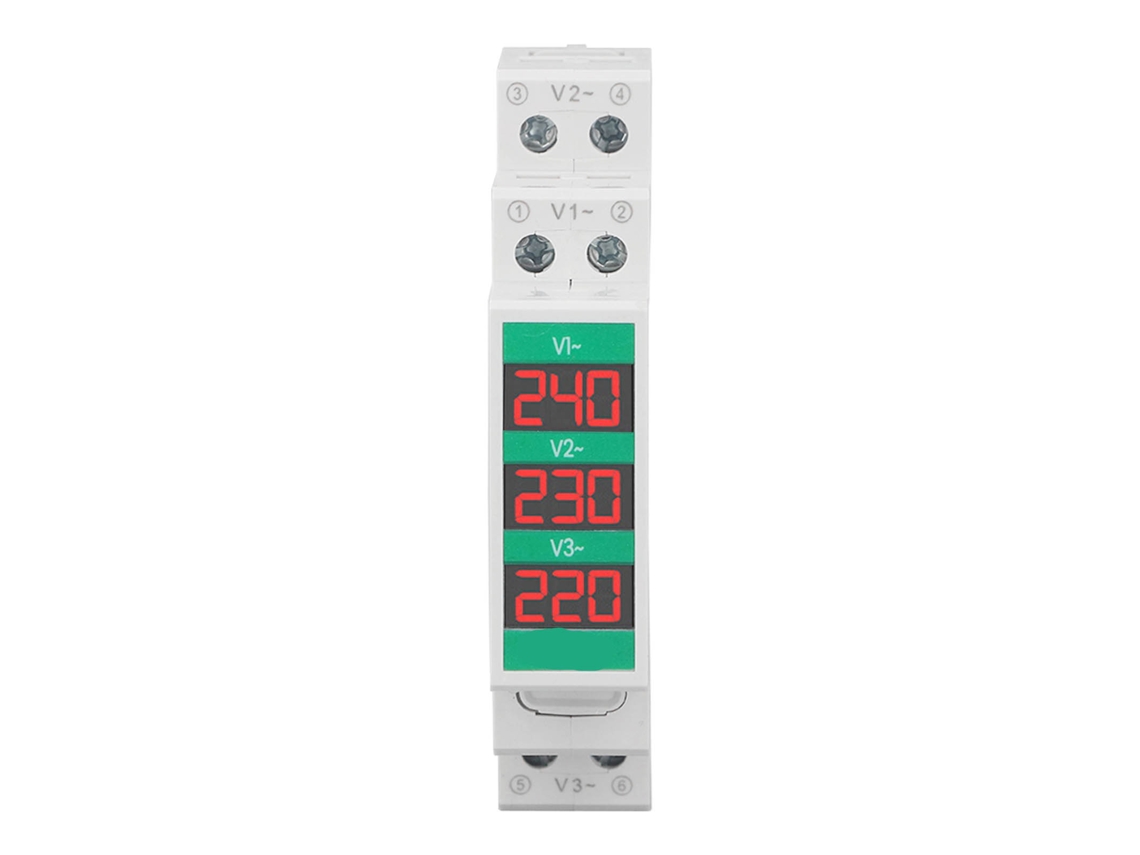 Voltímetro trifásico digital com tela LCD, montagem em trilho DIN, 60-450V, medidor de tensão AC YURU