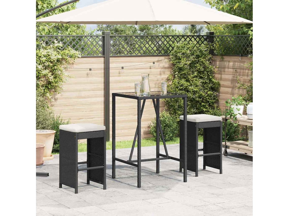 Vidaxl Bancos De Bar Com Almofadões Para Jardim 2 Pcs Vime Pe Preto