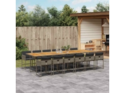 Vidaxl 13 Pcs Conjunto Jantar P/ Jardim C/ Almofadões Vime Pe Cinzento
