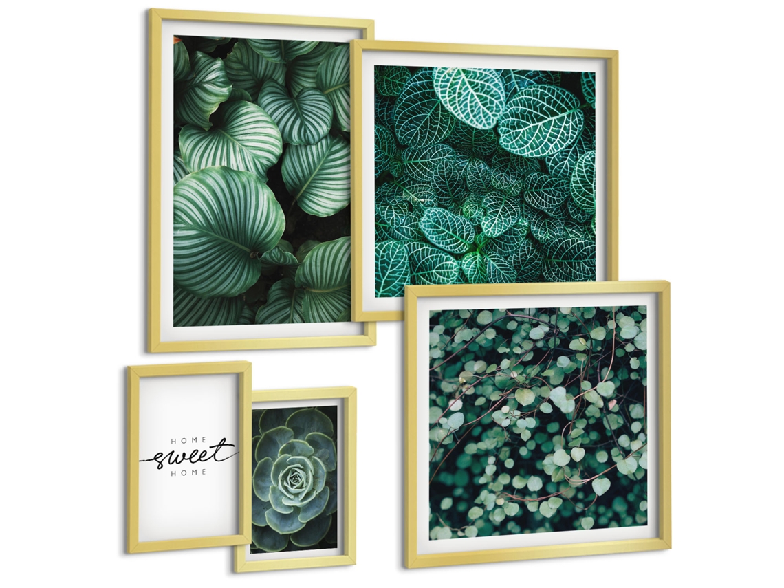 Conjunto De Pinturas Folhas Verdes Plantas Modernas Espelharte (5 Peças)