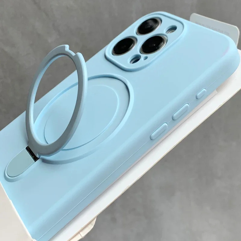 Capa Protetora De Silicone Líquido (azul Celeste Para Iphone 16) Com Suporte.