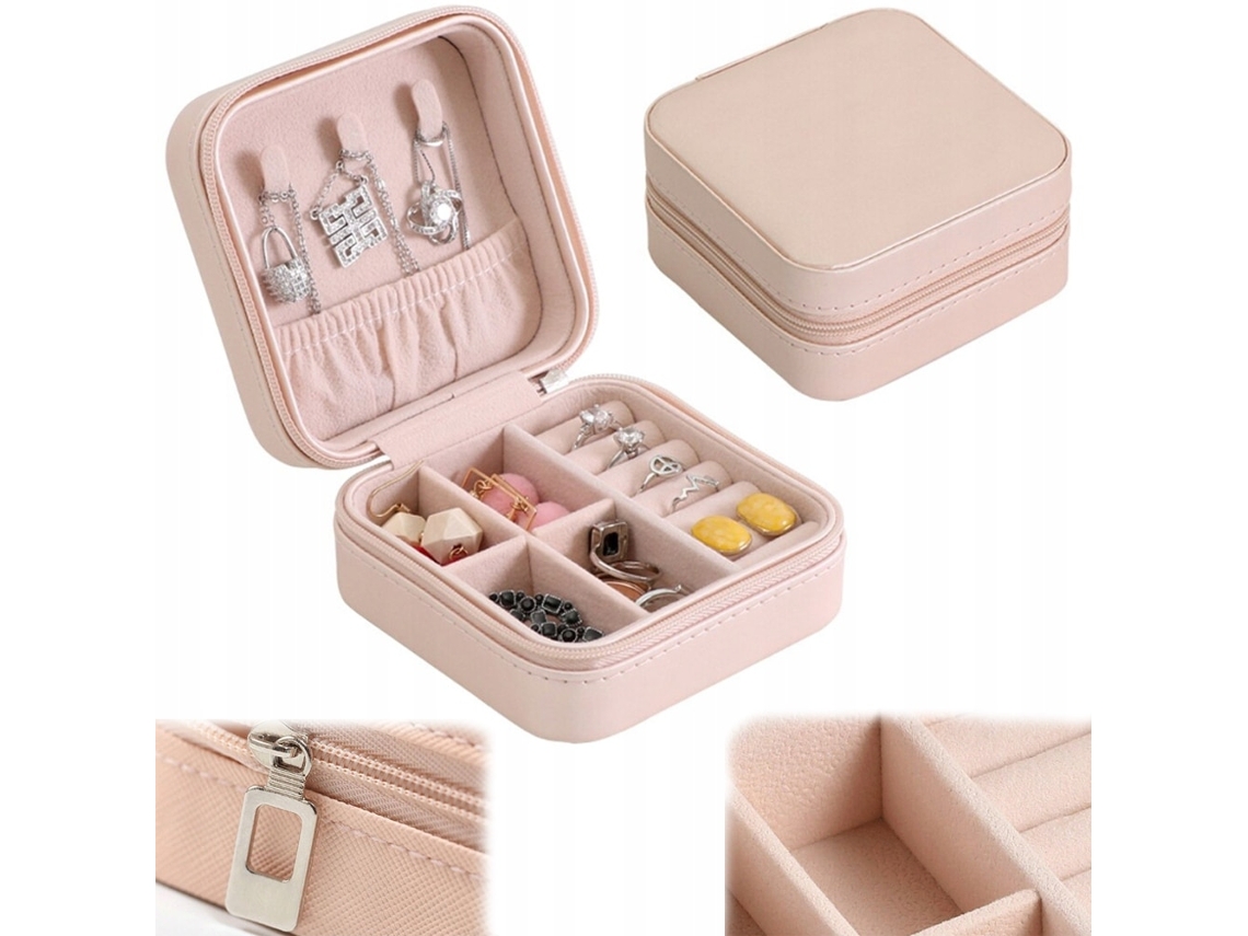 Caixa De Jóias Com 3 Suportes E Bolsos 0,5 X 10,5 X 5,5 Cm Couro Verde Rosa