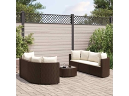 Vidaxl 7 Pcs Conjunto De Sofás Jardim C/ Almofadões Vime Pe Castanho
