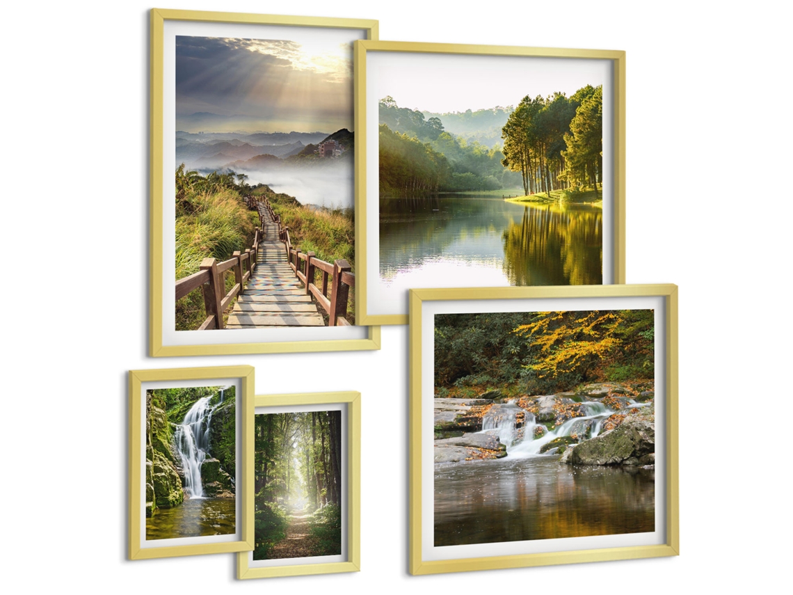 Conjunto De Pinturas Paisagens Naturais Cachoeiras Trilhas Florestais Espelharte (5 Peças)
