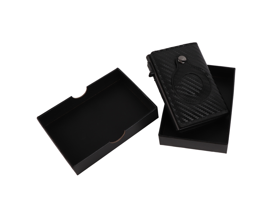 Carteira Masculina de Couro Macio Anti perda Multifuncional Grande Capacidade Carbono Preto