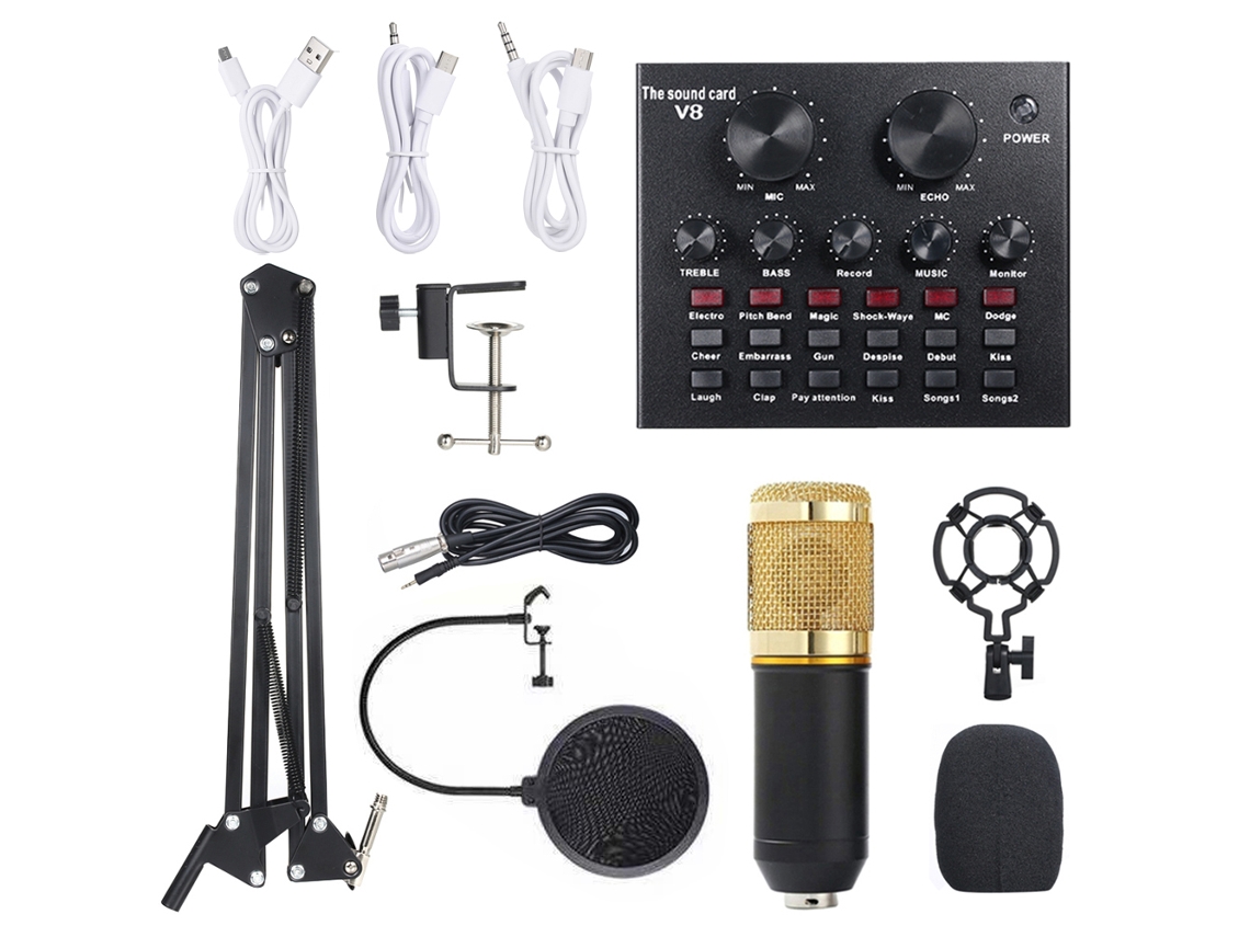 Kit De Microfone Condensador Com Placa De Som Live Multifuncional E Suporte De Microfone Para Gravação E Transmissão Ao Vivo