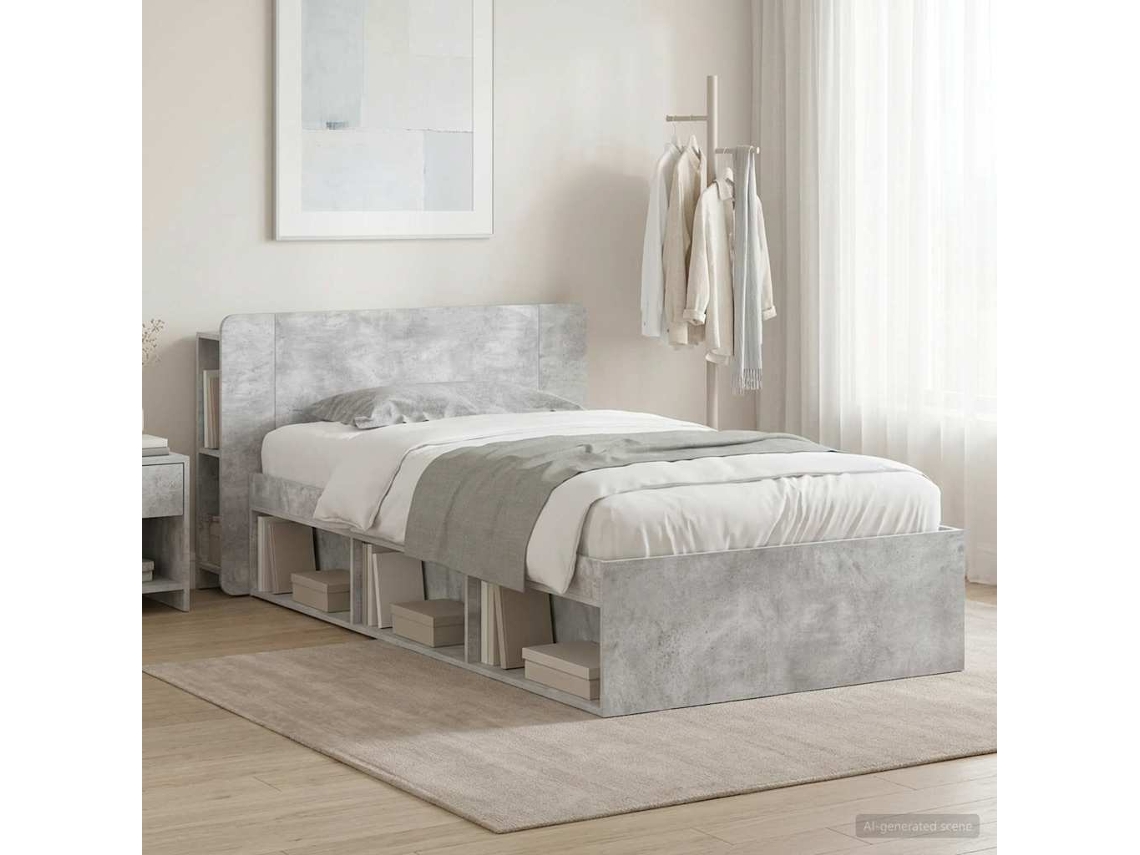 Vidaxl Estrutura De Cama Com Armazenamento Cinzento Cimento