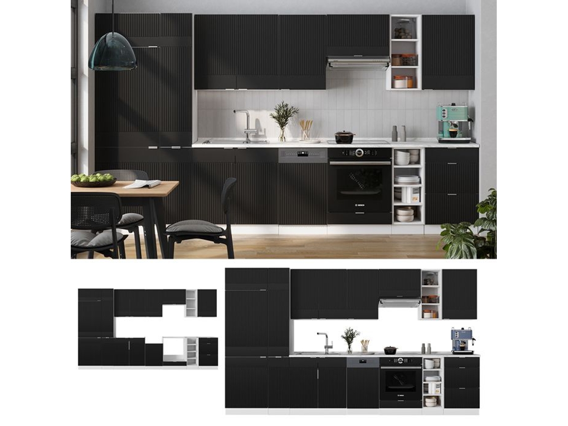 Cozinha Fame-line, 355cm Sem Pt, Preto Listrado/branco, Branco, Vicco