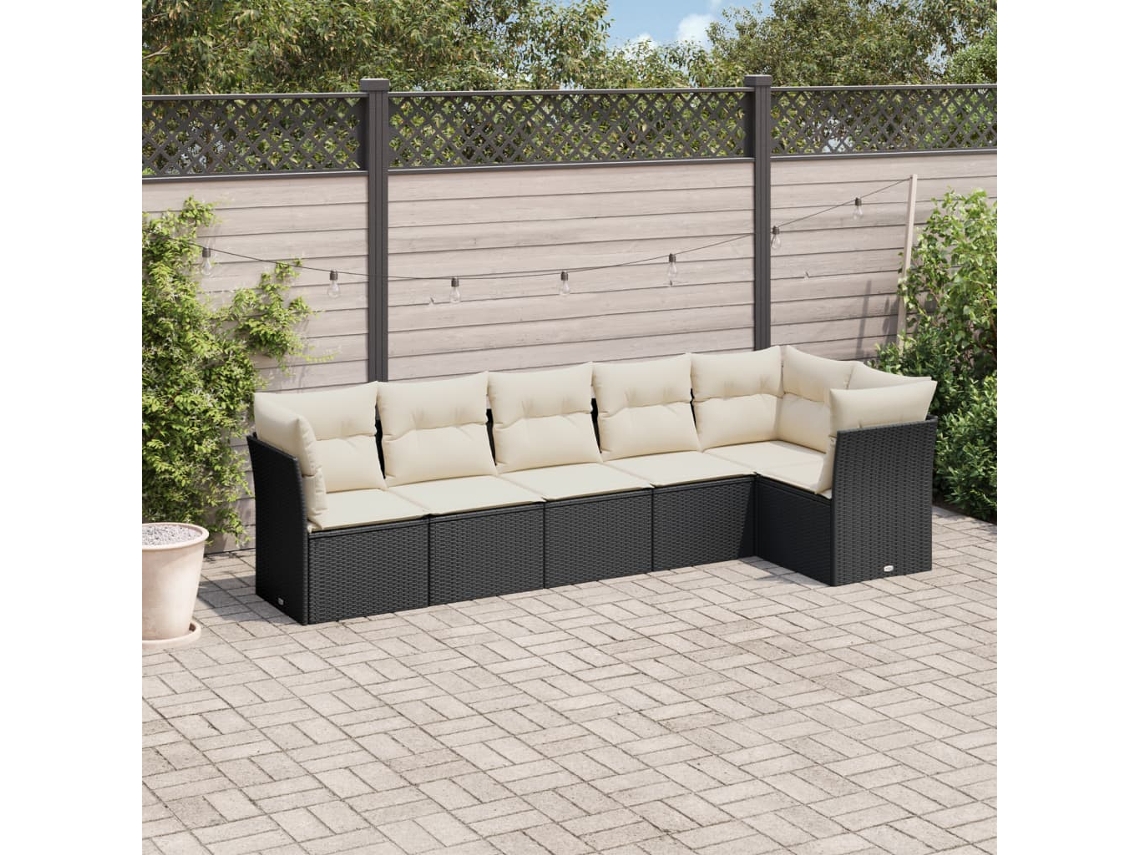 6 Pcs Conjunto Sofás De Jardim C/ Almofadões Vime Pe Preto Dkd Home Decor