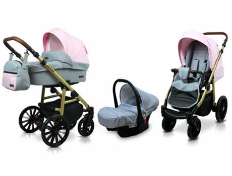 Carrinho de Bebé Multifuncional BABYLUX ASPERO 3 Em 1 -Light pink - Ajustável e dobrável Construção leve em alumínio - Reversibilidade - Acessórios