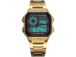 Relógio masculino Panars multifuncional luminoso à prova d'água com pulseira de aço inoxidável dourada.