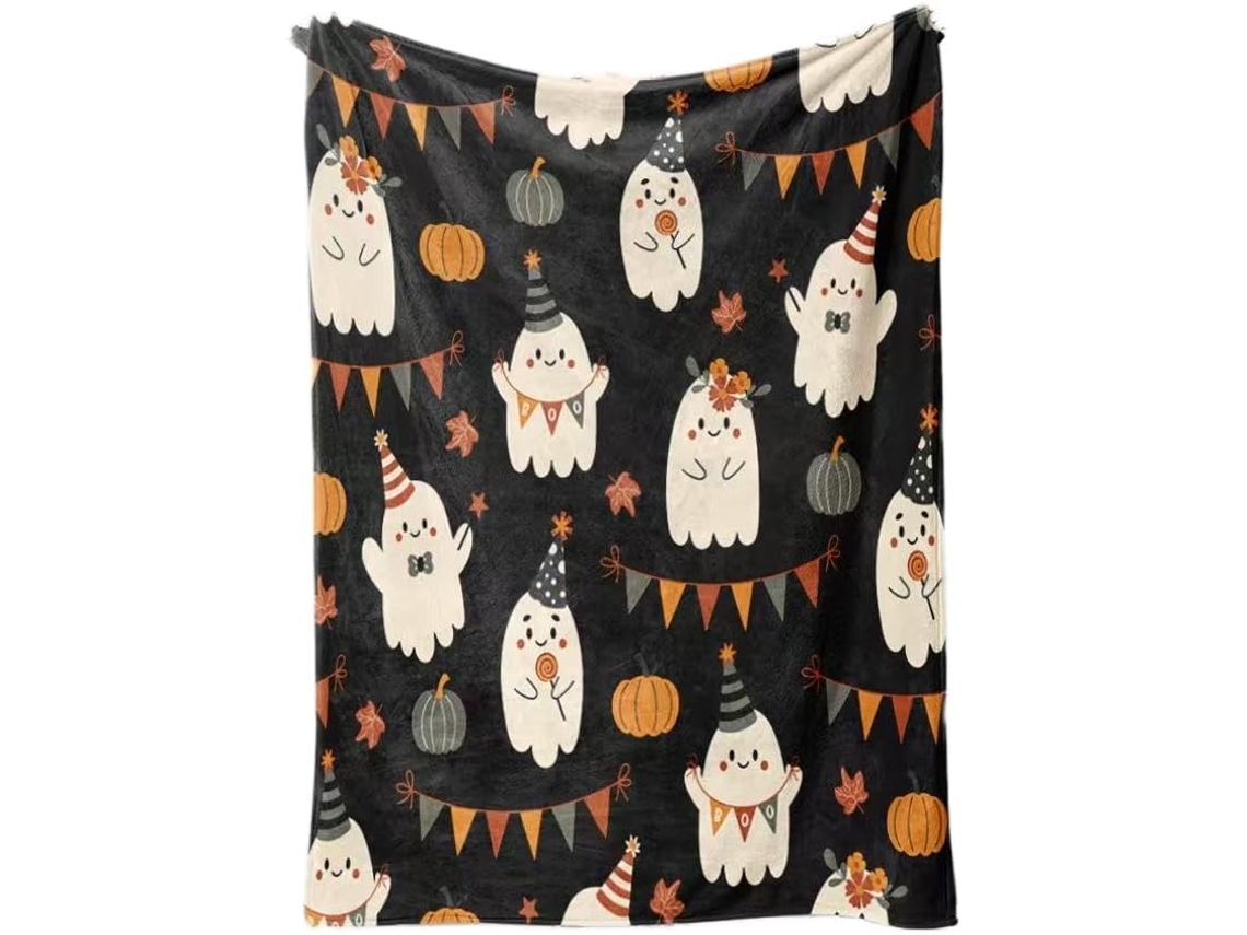 Manta Syjym Halloween com Estampa Digital de Abóbora e Lanterna em Flanela para Cochilar Ou Relaxar Ambiente a