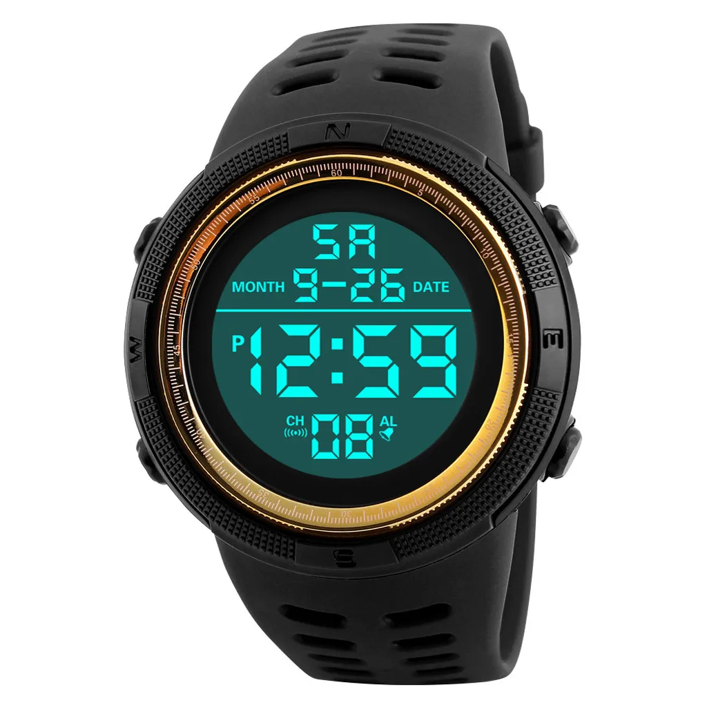 Relógio Esportivo Digital Masculino MDUG (dourado) com visor luminoso, à prova d'água e multifuncional