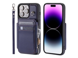 Capa Bloqueio Rfid Pega Para Iphone 15 Pele Sintética Com Porta-cartões Azul