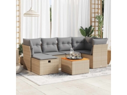 Vidaxl 7 Pcs Conjunto De Sofás P/ Jardim Com Almofadões Vime Pe Bege
