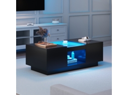 Mesa De Centro Com Led 2 Gavetas E 1 Compartimento Aberto Preto Estilo