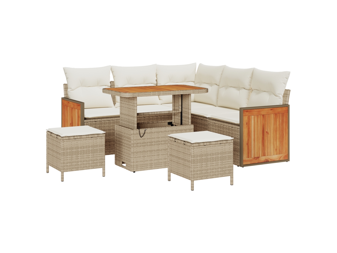 Conjunto 8 Conjunto De Sofá Moderno Vidaxl Bege Vime Pe (176 X 176 X 85 Cm)