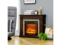 Lareira Elétrica, Lareira Decorativa 1800w Efeito Chama, Brilho e Temperatura Reguláveis, 80x21,6x67,8cm, Castanho