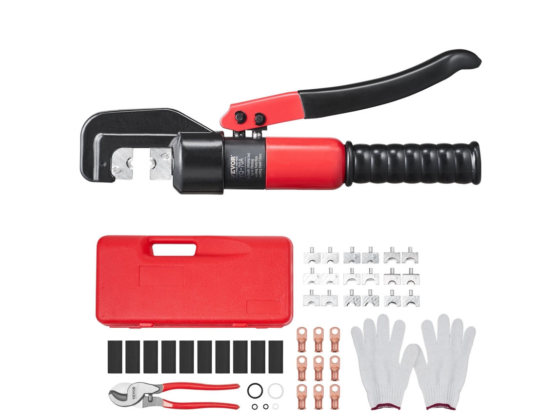 VEVOR Awg12-2/0 Crimpador Hidráulico de Terminais de Bateria de Alumínio de Cobre com 1 Cortador Luvas 50 Conectores de Anel de Cobre