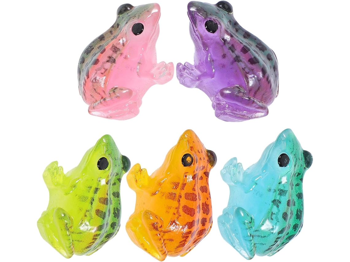 Kit de 5 Miniaturas de Sapos em Resina, nas Cores Laranja, Azul, Verde, Rosa e Roxo, Ideais para Decoração de Casa e CHABERLU