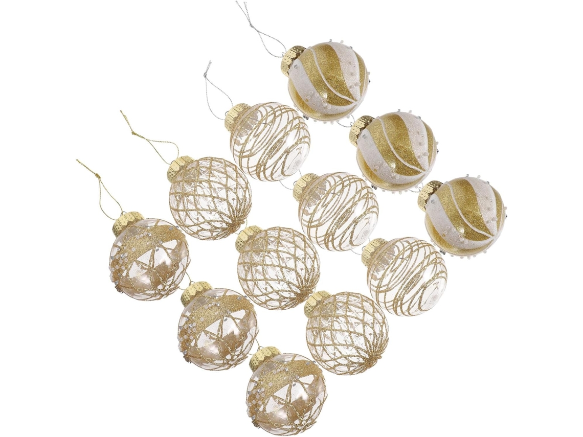 Conjunto De 16 Bolas Decorativas De Plástico Pet, Douradas.