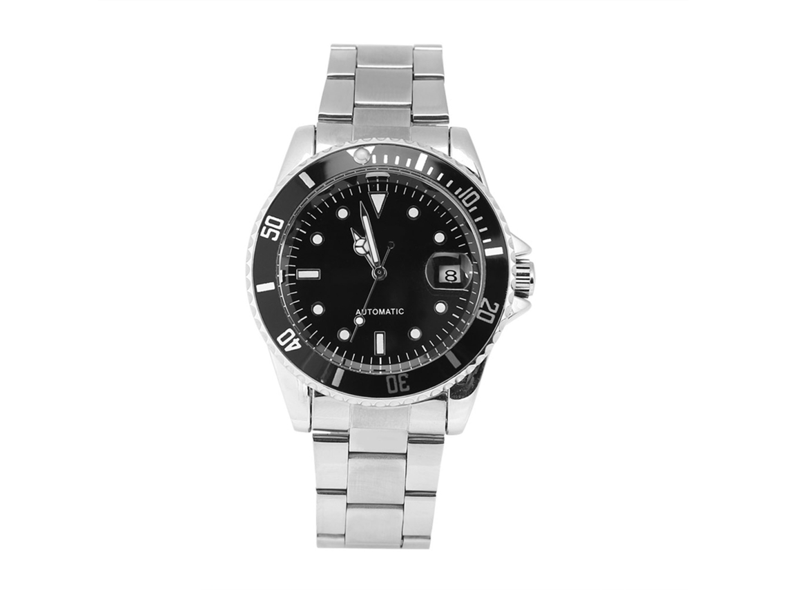 Relógio Automático Mecânico Masculino Winner com Pulseira de Aço Inoxidável Preto