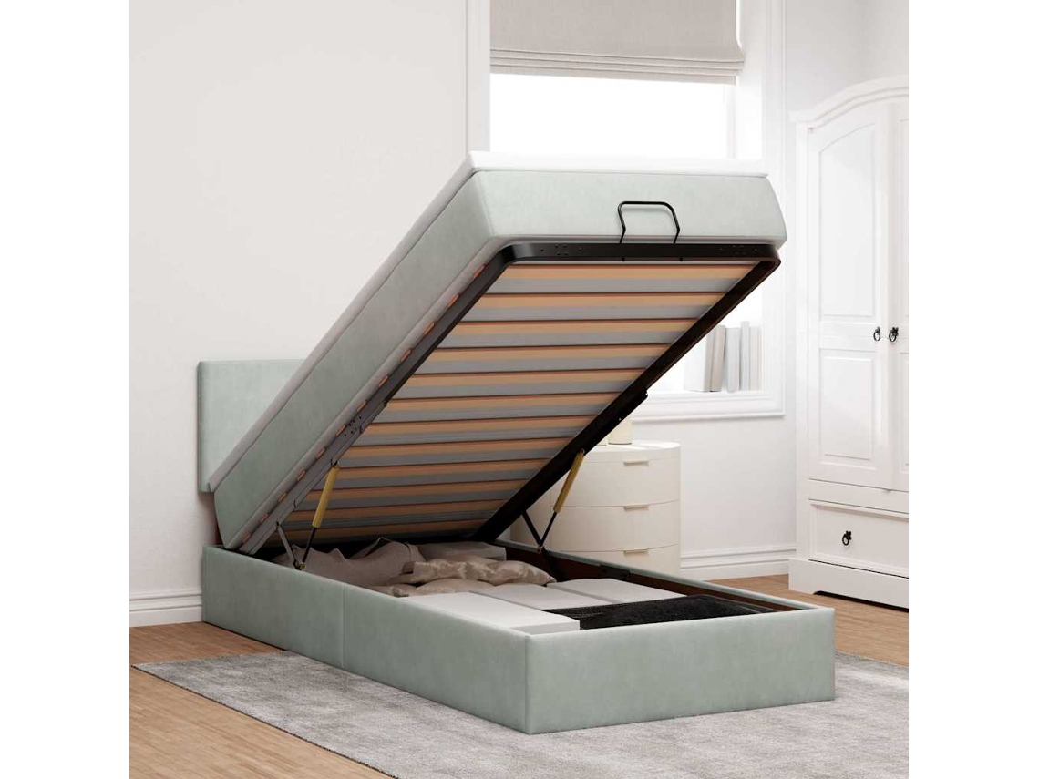 Estrutura Cama Otomana Colchão 80x200 Cm Veludo Cinzento Claro