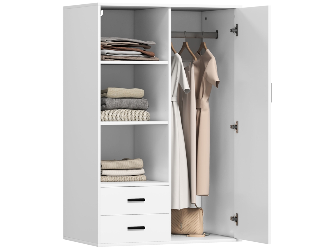 Guarda roupa BTFORUS Moderno com 2 Gavetas, Prateleiras Abertas e Cabideiro