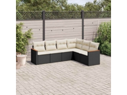 Vidaxl 6 Pcs Conjunto Sofás De Jardim C/ Almofadões Vime Pe Preto