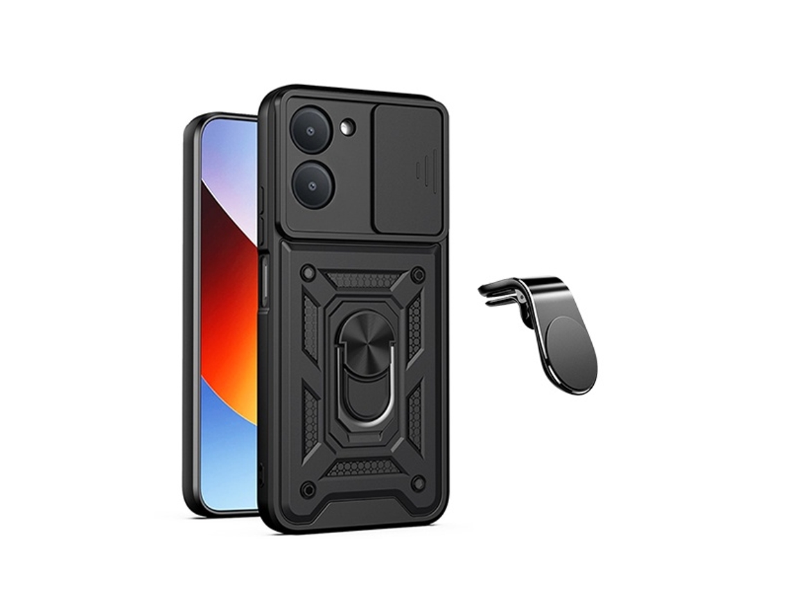 Kit Suporte De Carro Magnético L Capa De Proteção Militar Magnética Janela Deslizante Gift4me Para Xiaomi Redmi A7 - Preto