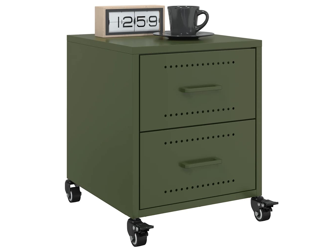 Vidaxl Mesas De Cabeceira 2 Pcs 36x39x43,5 Cm Aço Verde-azeitona