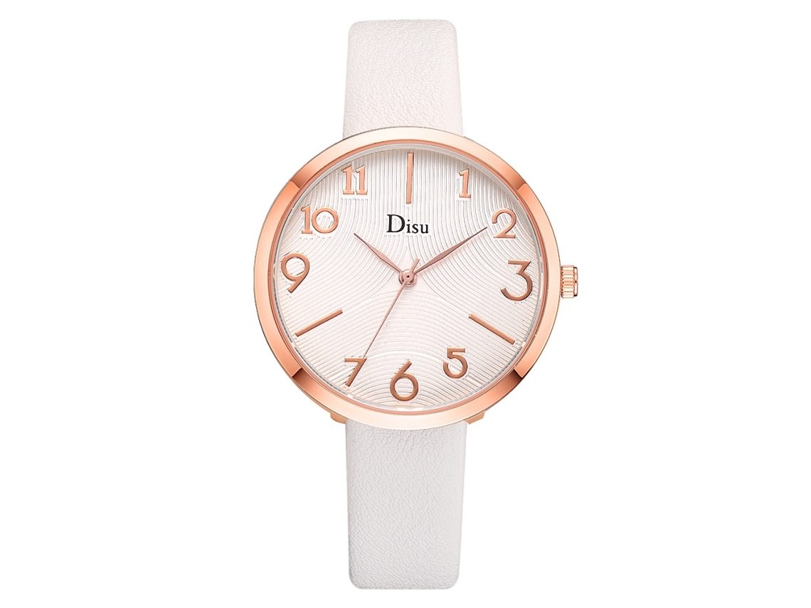 Relógio de Pulso Feminino Clássico de Liga com Pulseira de Couro Artificial Simples Quartzo Branco