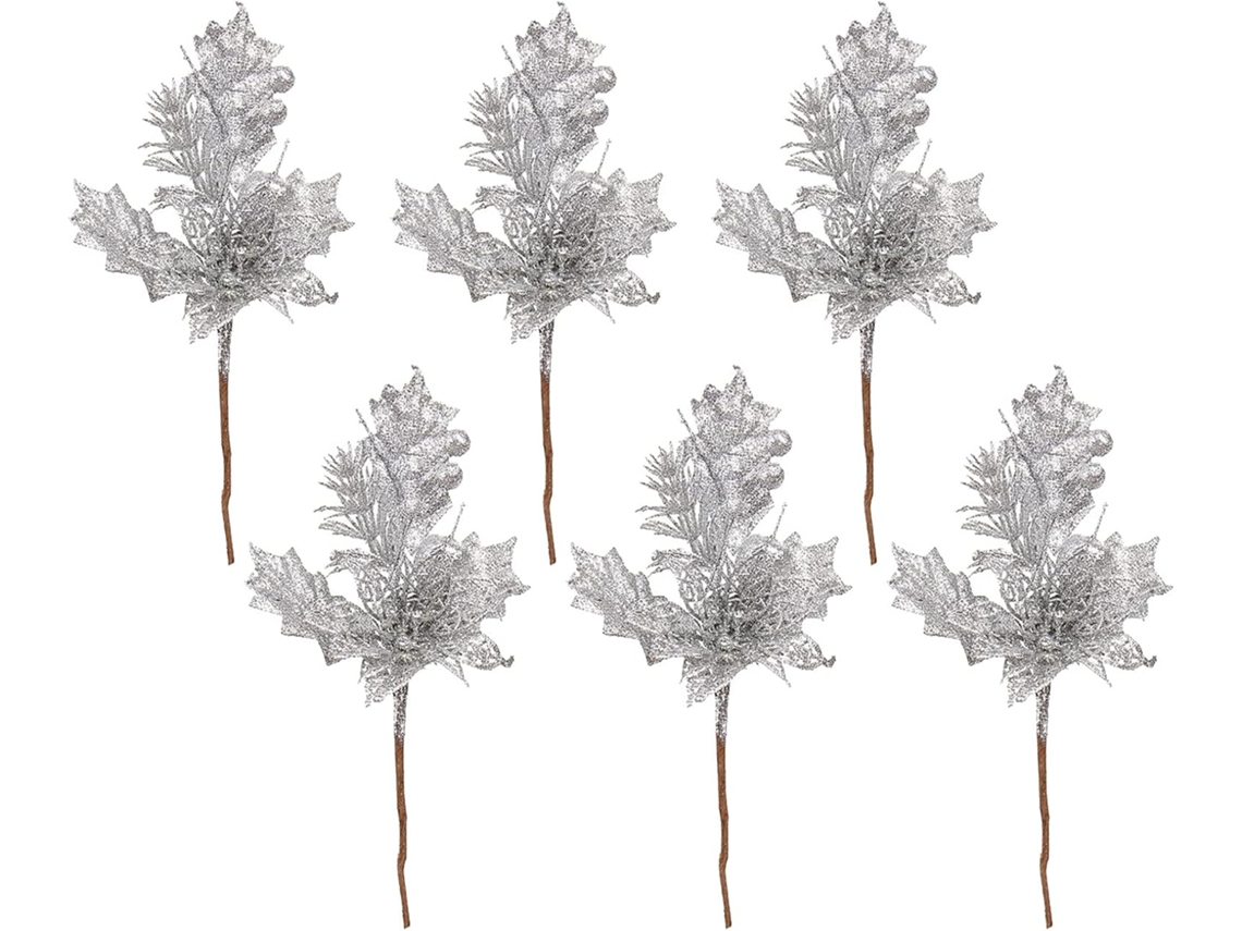 Lote de 6 fotos de lantejoulas prateadas - 23 cm - Frutos de lantejoulas artificiais - Para casamentos, férias,