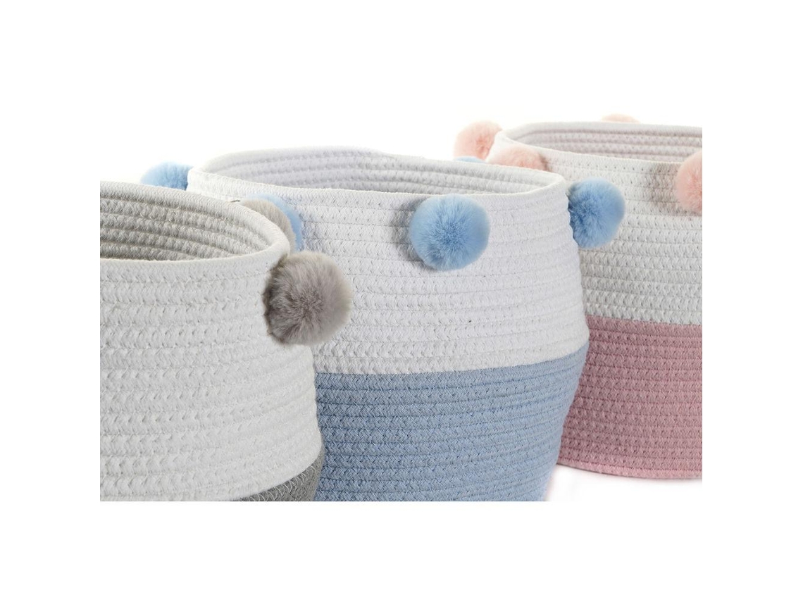 Cabaz Dkd Home Decor Algodão Pompons 3 Pcs 30 X 30 X 26 Cm
