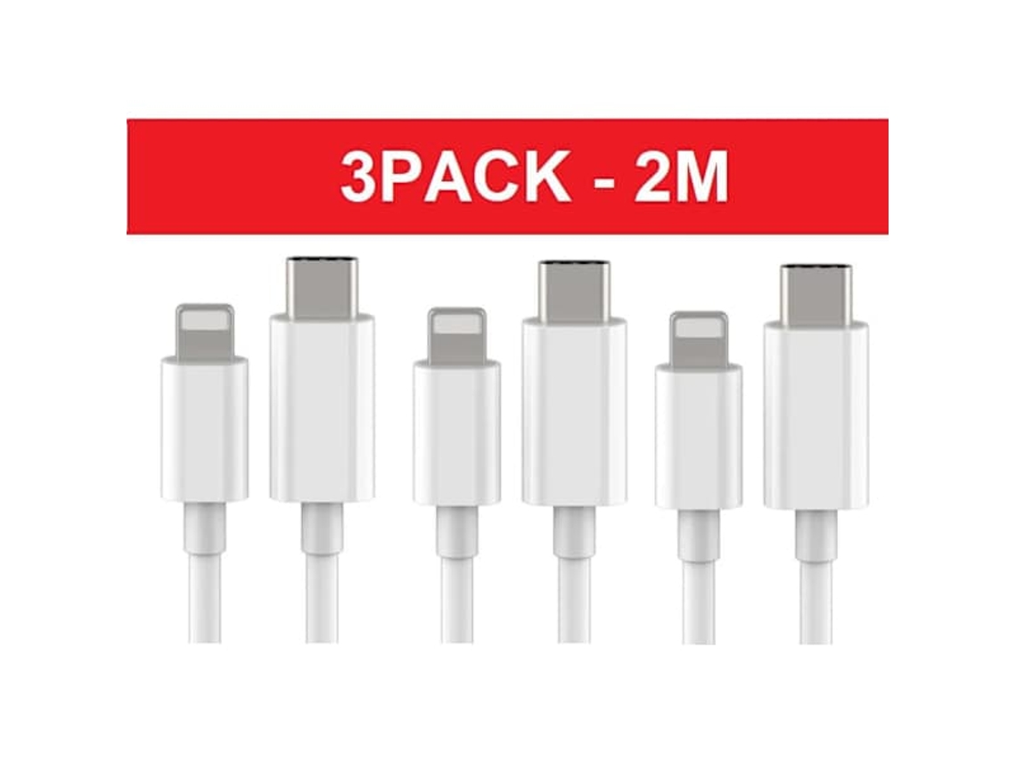 Cabo De Carregamento Lightning De 2 M, 3 Un., Usb-c Para Carga Rápida Do Iphone, Branco