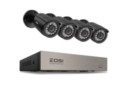 Sistema ZOSI com 4 Câmaras Cor Preto Videovigilância