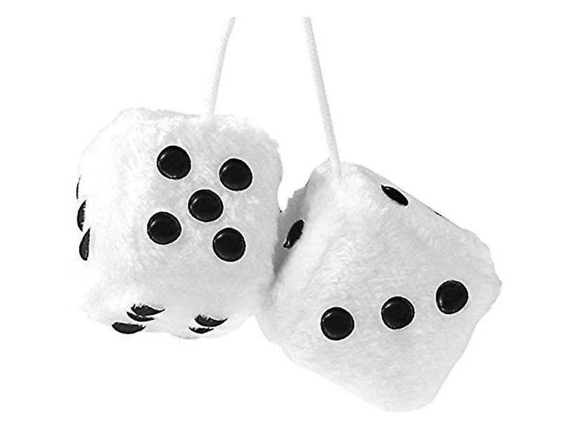 1 Par De Dados Peludos Retrô Quadrados Pendurados Com Pontos Para Decoração De Interior De Carro Blanco