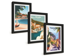 Composição De Quadros Ilustrações De Cidades Costeiras Espelharte (3 Peças 20x30 Cm)
