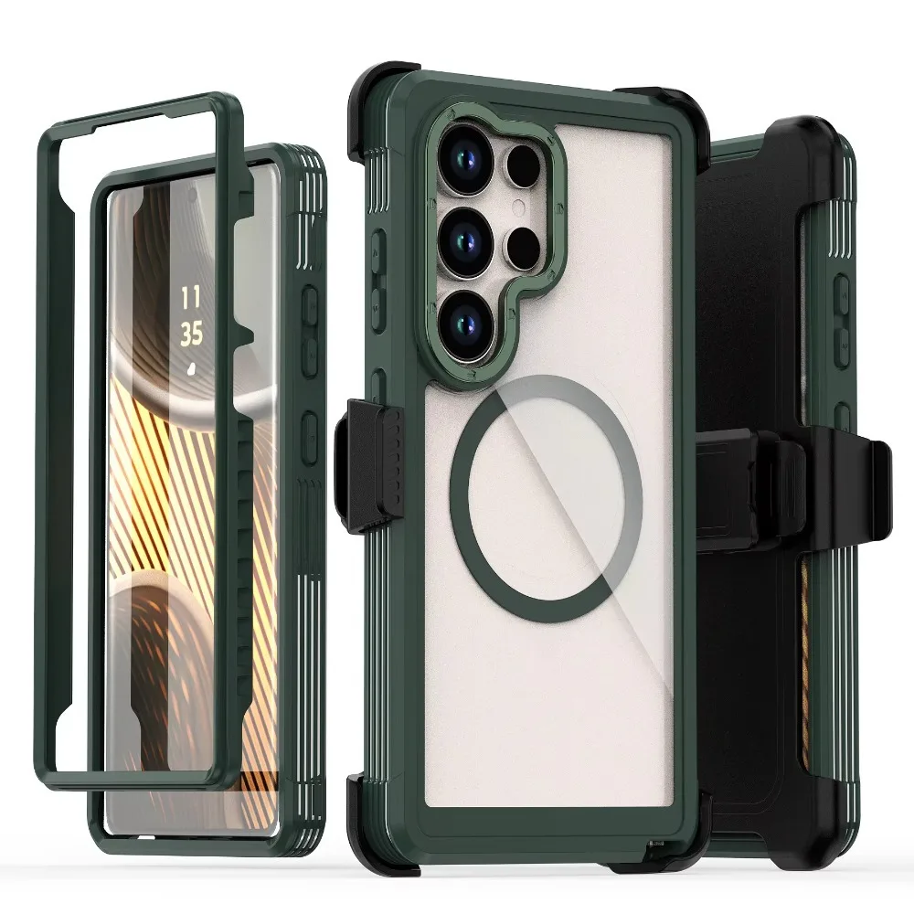 (verde, Galaxy A56) Capa Protetora Magnética À Prova De Choque, Compatível Com Samsung, Com Clipe.
